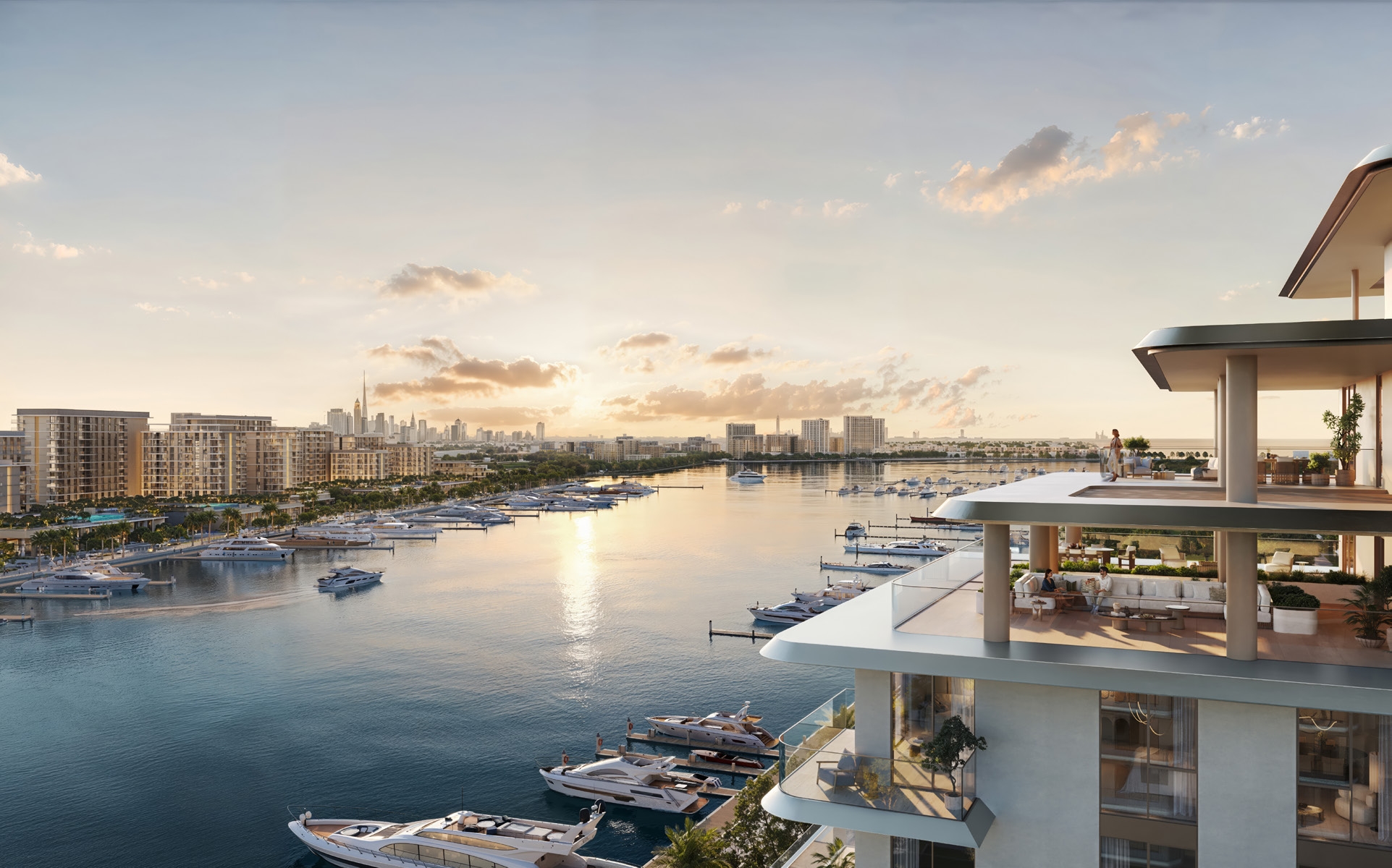 EMAAR Mina Rashid luxury waterfront apartments Dubai Marina with private yacht berths, infinity pools, and stunning Dubai skyline views at sunset - Premium real estate investment opportunity